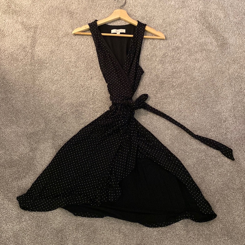 Loft Black with White Polkadot Wrap Dress - XS never worn